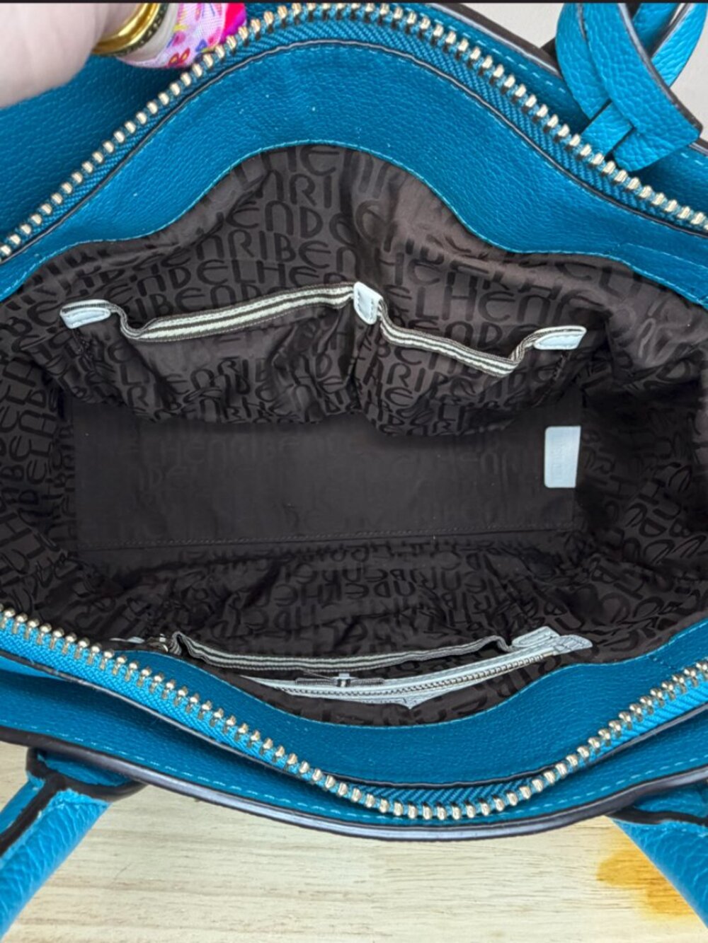 henri bendel Carlyle Satchel Turquoise Leather Crossbody Bag EUC - Picture 6 of 7